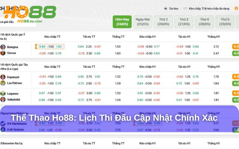 Lịch thi đấu Thể Thao Ho8 cập nhật chính xác